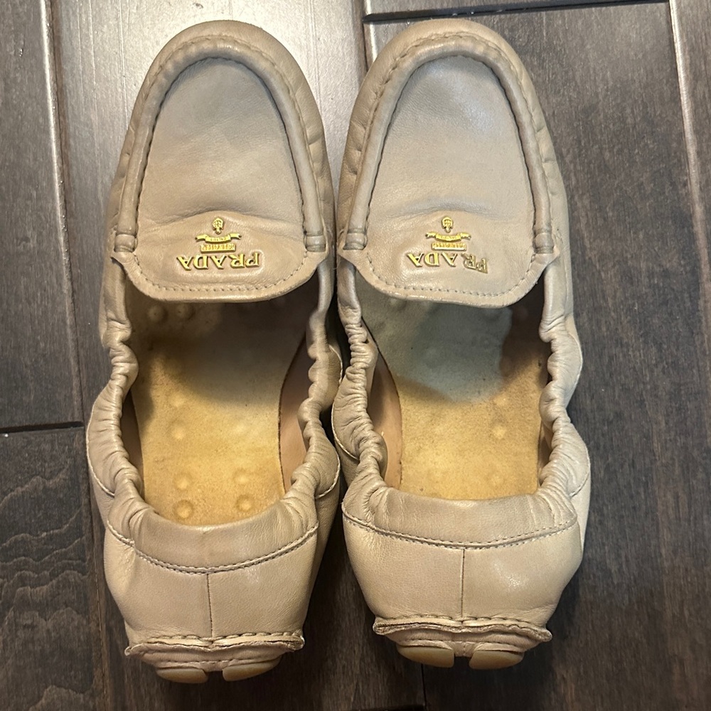 Prada Cream Leather Slip-On Shoes